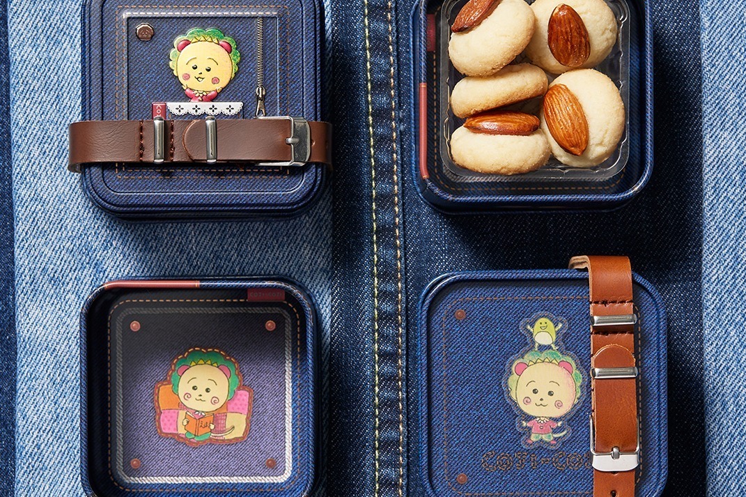 コジコジ缶」“デニム素材風”コジコジだらけのアーモンドクッキー缶