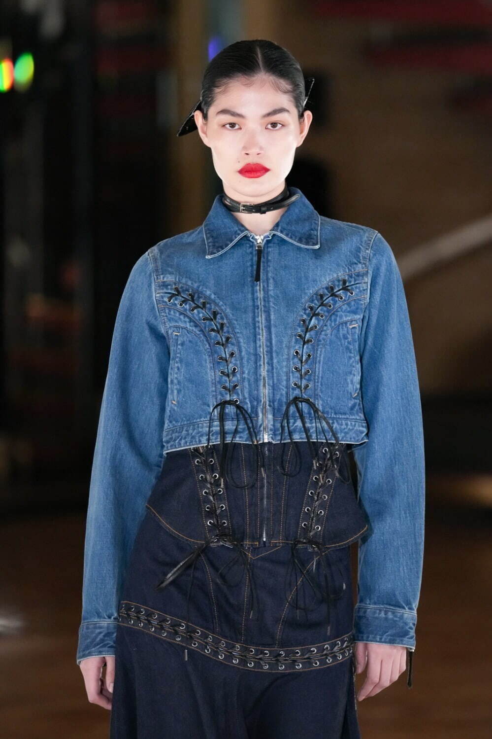 フェティコ“チェリー柄ベルベット”トップス＆編み上げデニムジャケット