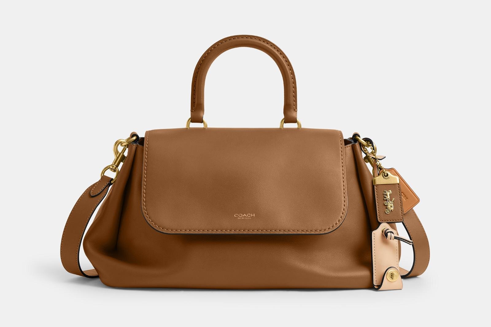 コーチ「ローグ」トップハンドルバッグ、大きなフラップ付き＆収納力