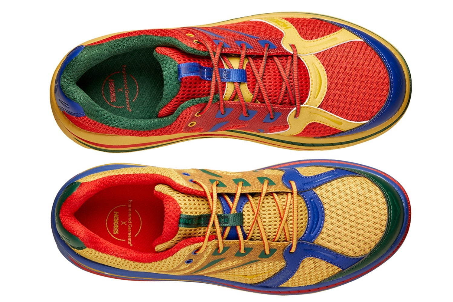 エンジニアド ガーメンツ×ホカ オネオネのスニーカー、左右で色の