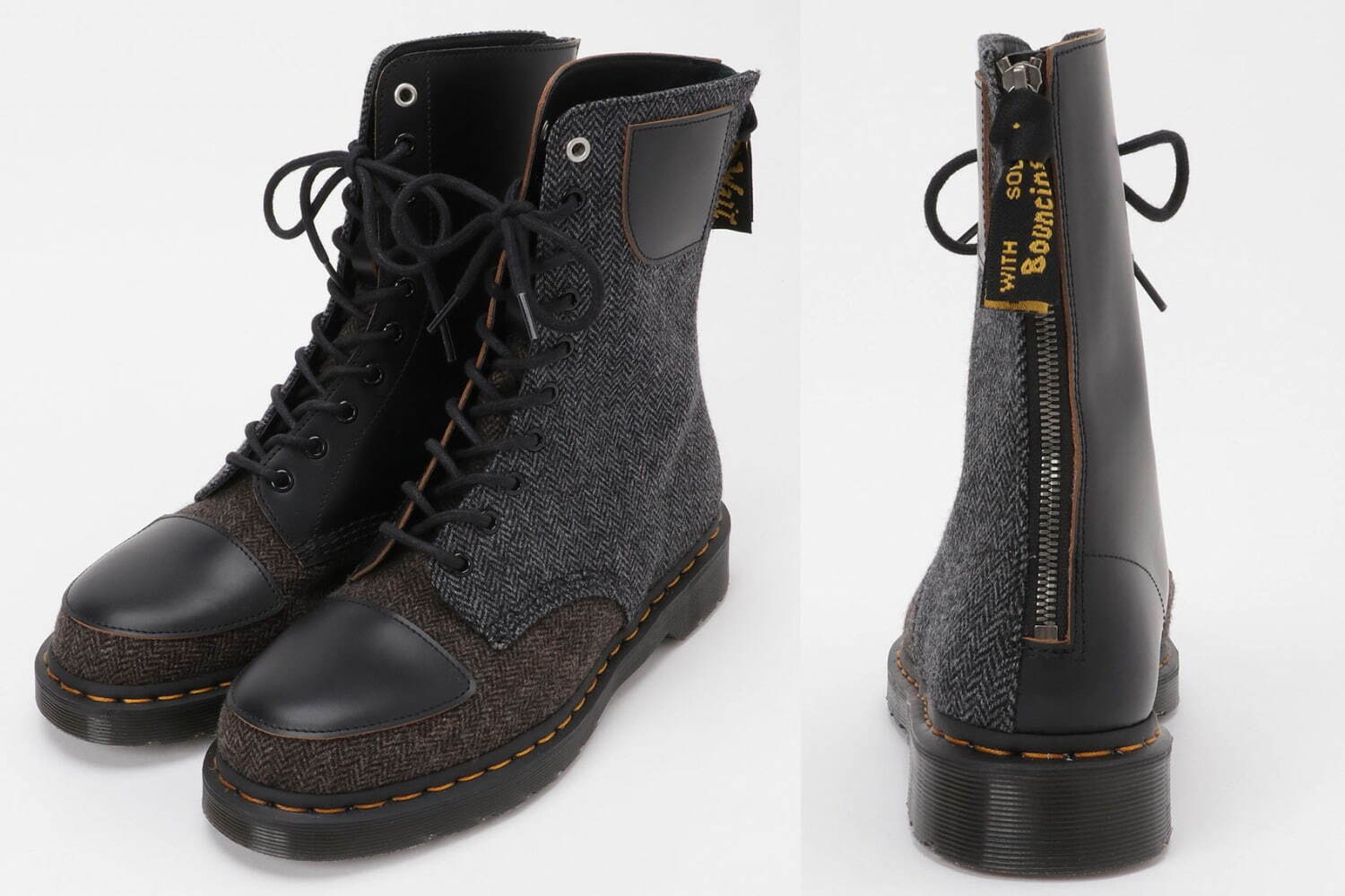 Y's×ドクターマーチン、ツイード素材の新作10ホールブーツ