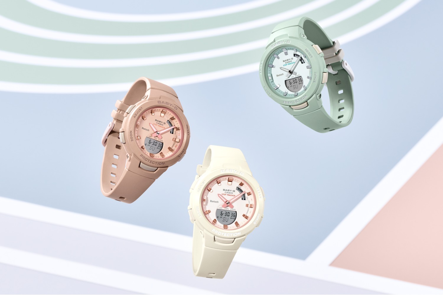 BABY-G「BSA-B100CS」“スマホ連携＆ヘルス管理”腕時計に、パステル
