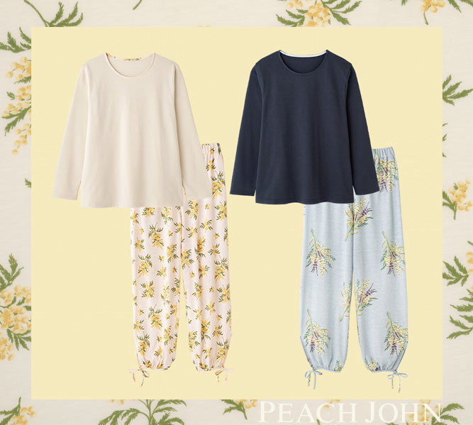 ピーチ・ジョン24年春“ミモザの花柄”ブラ＆ショーツ、なめらかな肌