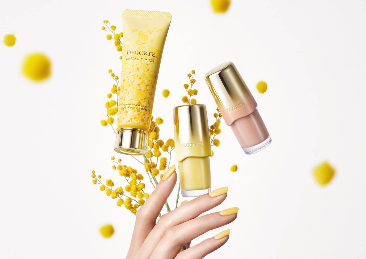 コスメデコルテ“ミモザ香る”24年春コスメ、ミモザイエローの限定ネイル
