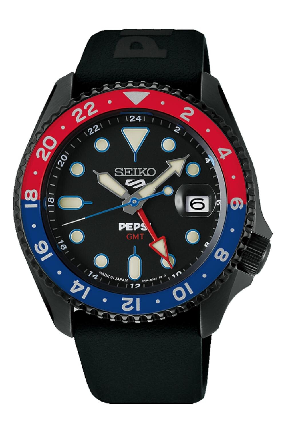セイコー 5スポーツ“ペプシ缶”風パッケージ入り腕時計、青×赤ベゼルや