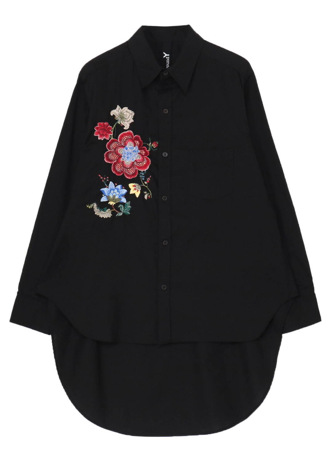 ヨウジヤマモト「グラウンド ワイ」スリムな”中華花刺繍”シャツ、大阪