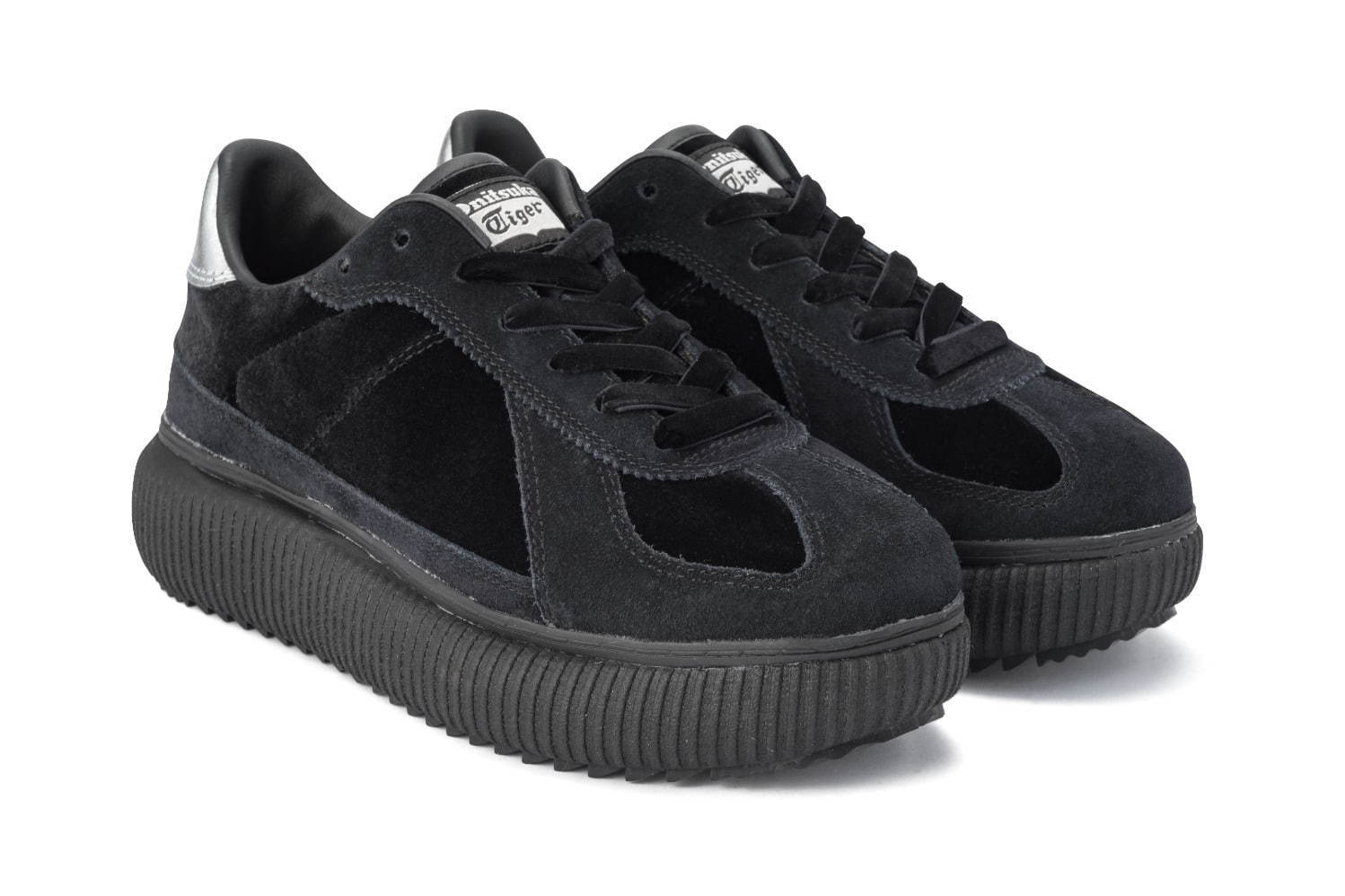 オニツカタイガーの新作スニーカー“ベロア”アッパーのローカット＆ロゴ