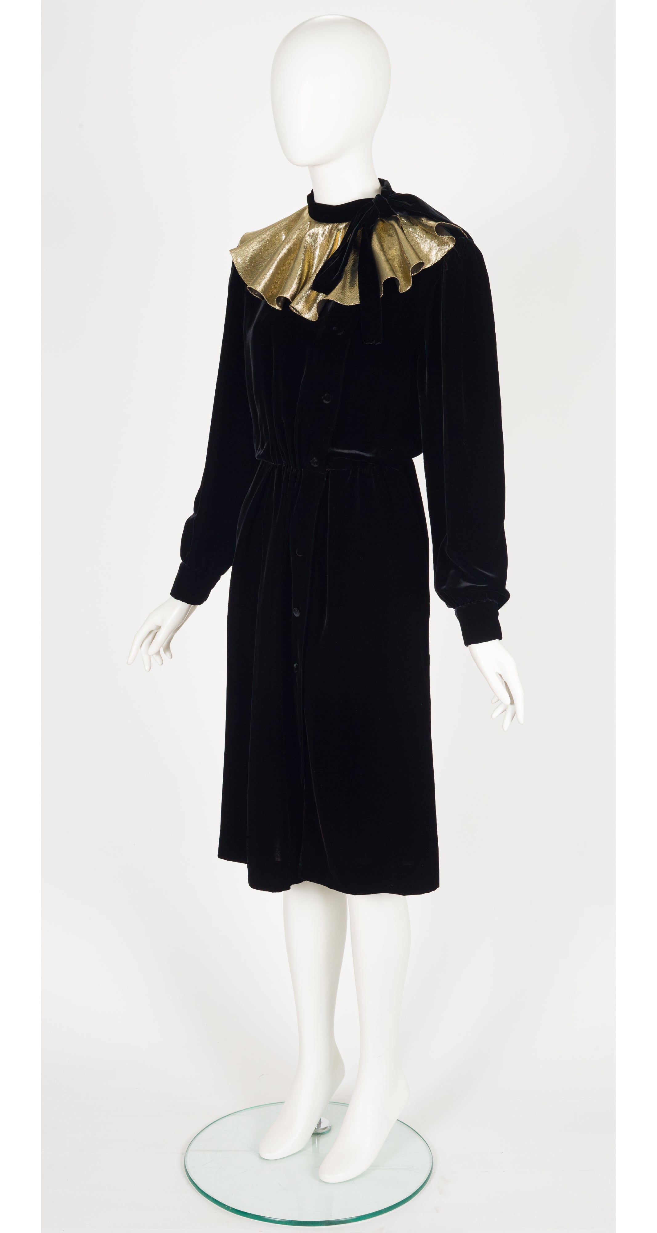 Christian Dior 1981-82 F/W Gold Lamé Collar Black Velvet Dress