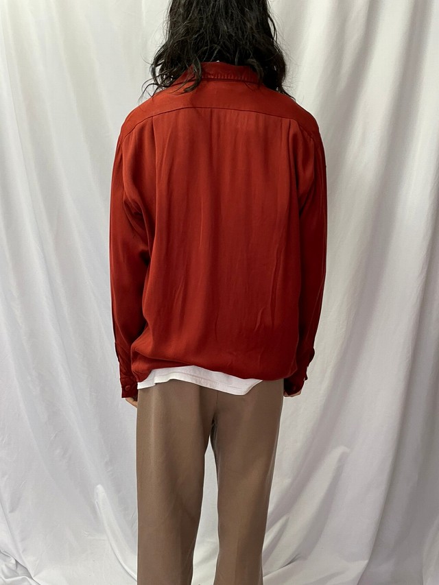 50年代 50s アメリカ製 ハンドステッチ ループカラー 開襟 長袖 赤