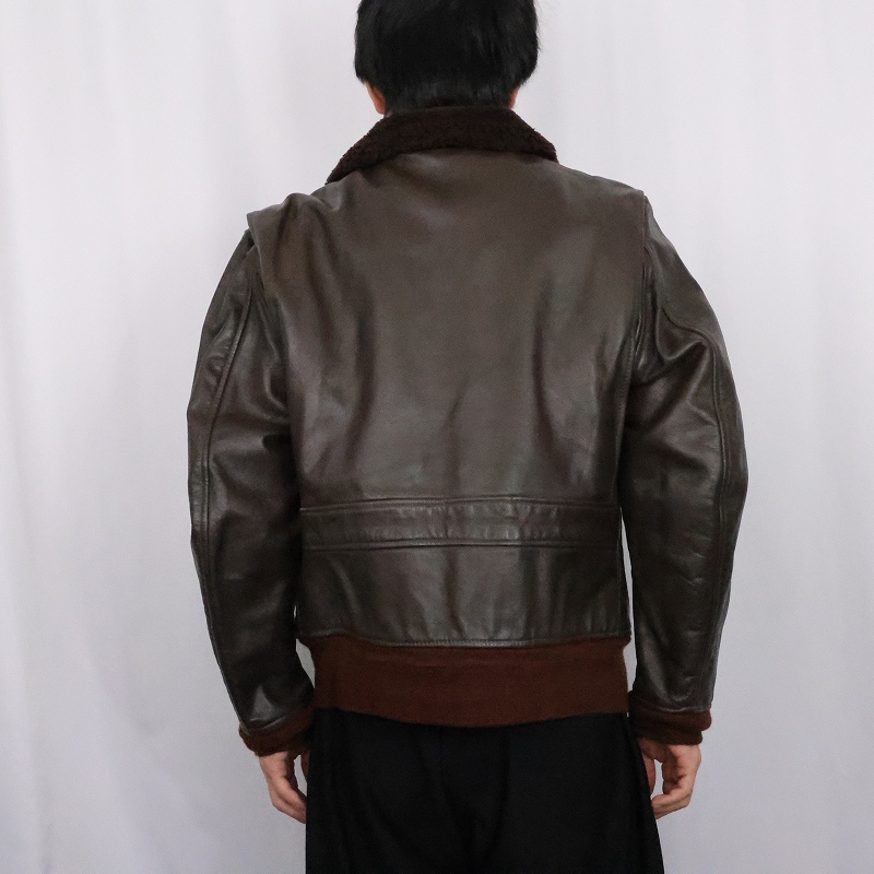 80s 80年代 アメリカ軍 アメリカ海軍 ネイビー レザージャケット 茶色