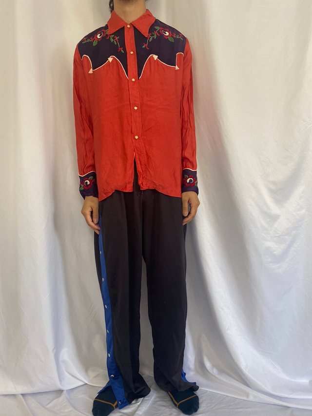 50年代 50s レーヨン ツートン バイカラー レッド 赤 | ビンテージ古着