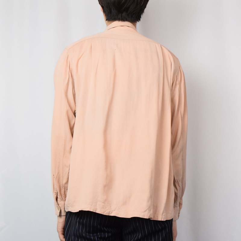 50s 50年代 レーヨンギャバ オープンカラーシャツ 開襟 襤褸 ボロ