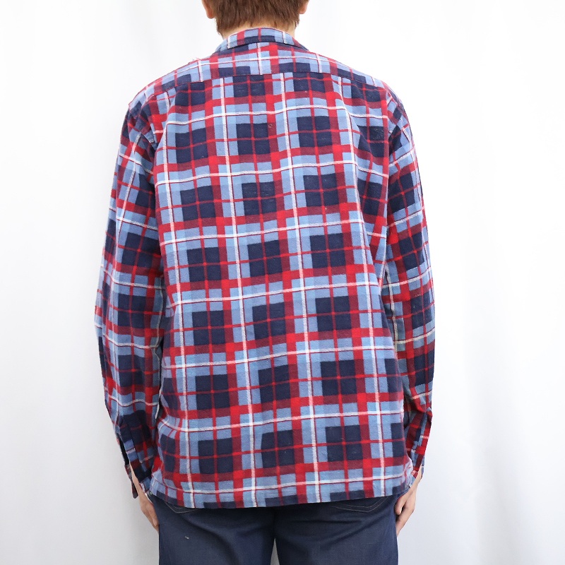 60s 60年代 プリネル チェック柄 長袖 開襟シャツ オープンカラー