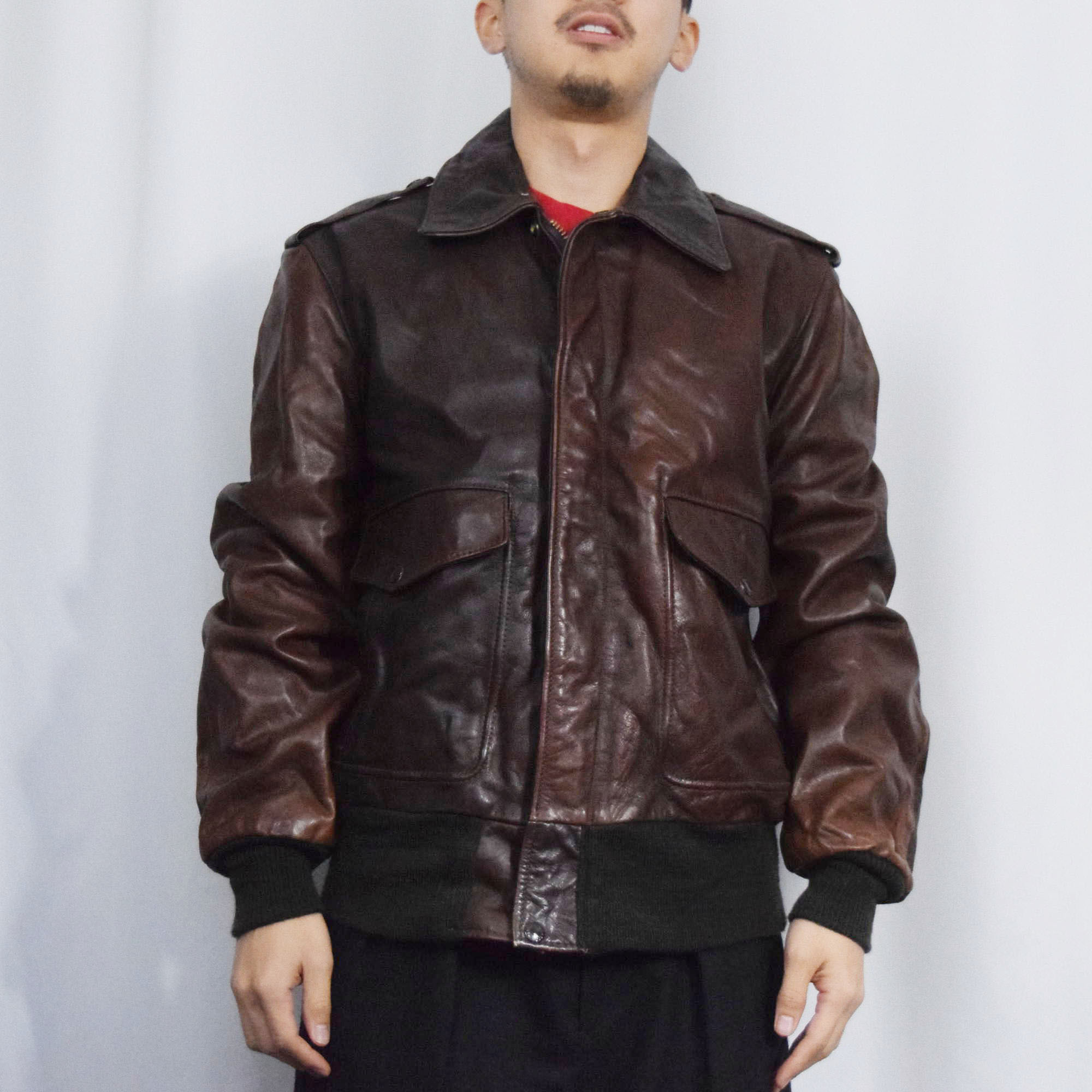 ショット 茶色 ブラウン フライトジャケット ミリタリータイプ