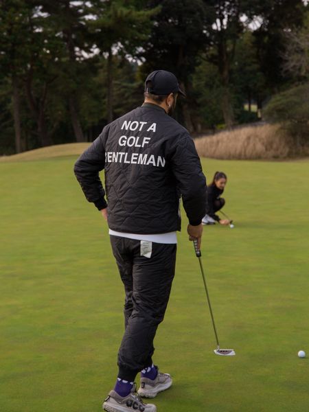 Captains Helm Golf / QUILTING NO-COLLAR JACKET -Black-