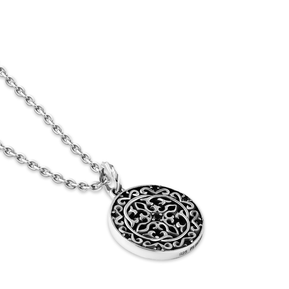 クラシックメダル アラベスク シルバーネックレス FSP922-BKCZ - Free