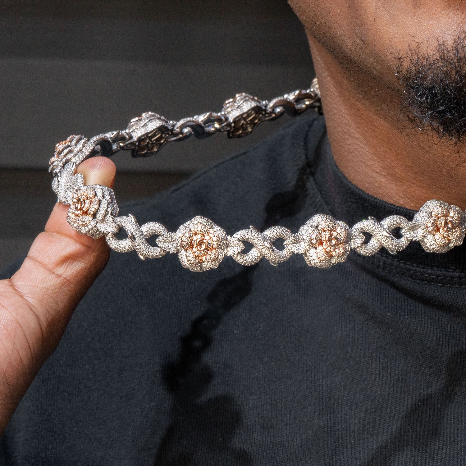 High End Jewelry - Iced Out Diamond Roses and Thorns Chain