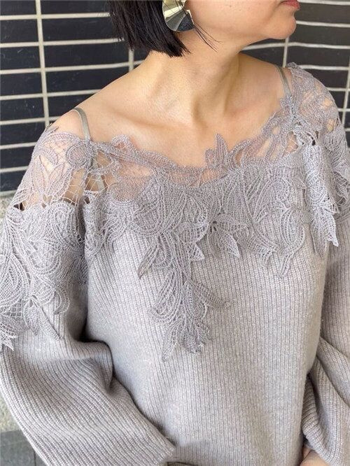 Fubail / レーストリムオフショルニット