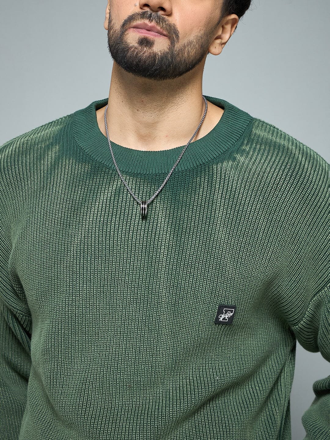 Green Overdyed Knitted Sweater | Buy Mens Sweaters | Fugazee – FUGAZEE
