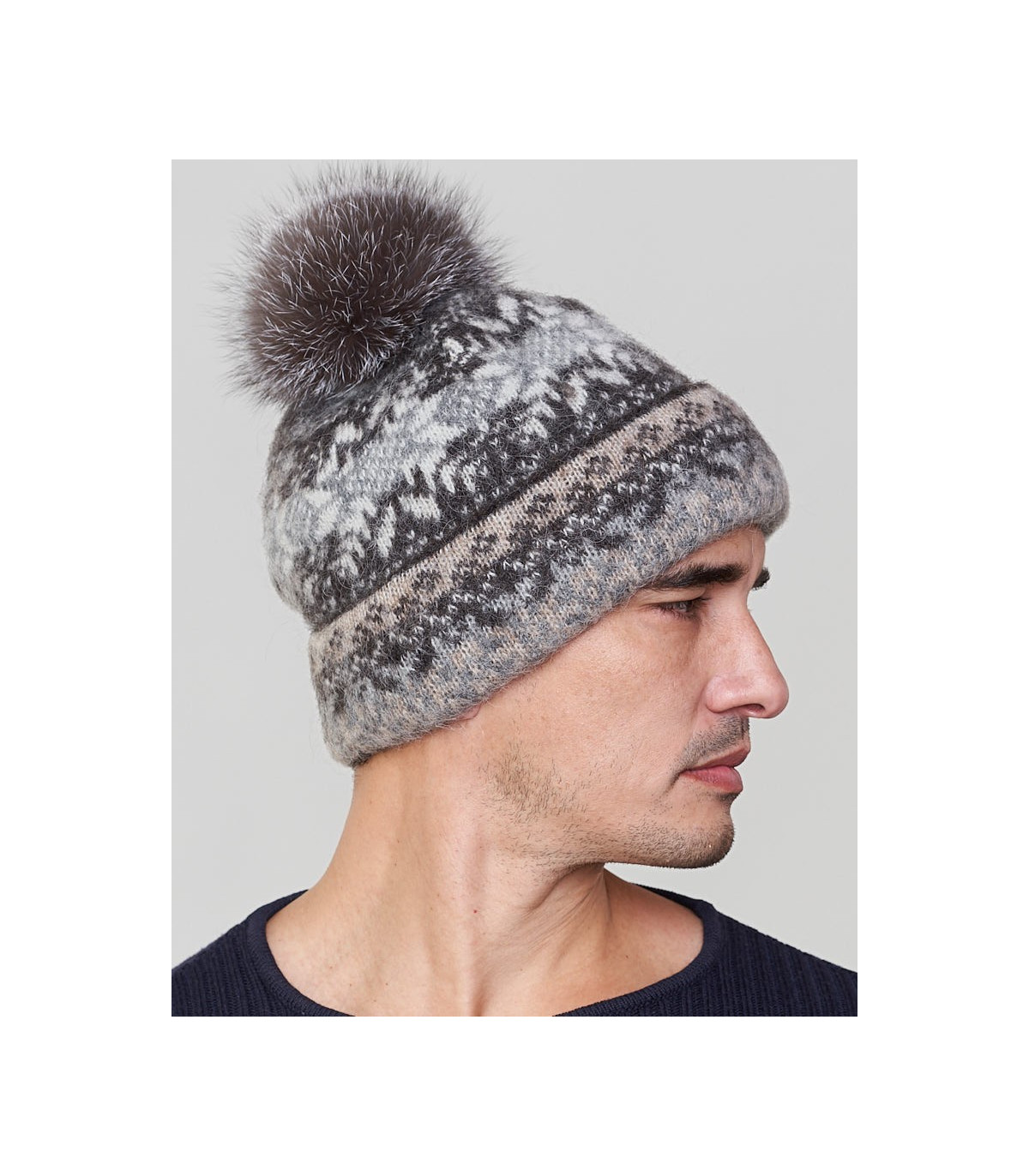 Santiago Wool Beanie Hat with Silver Fox for Men: FurHatWorld.com