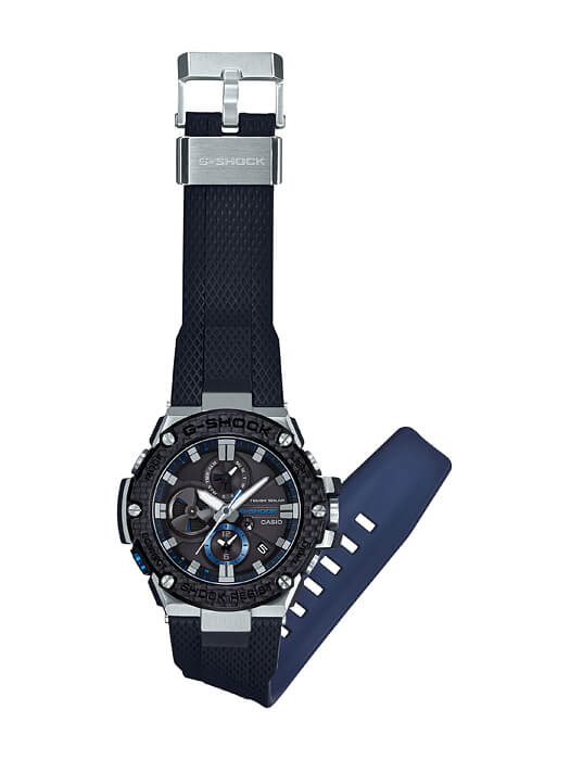 G-Shock GST-B100XA-1A Silver-Black & Blue with Carbon Fiber - G