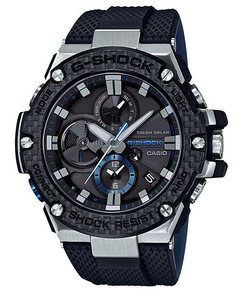 G-Shock GST-B100XA-1A Silver-Black & Blue with Carbon Fiber - G
