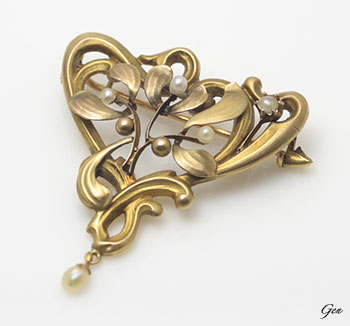 宿り木 フレンチ アールヌーボー ゴールド ブローチ | アンティーク