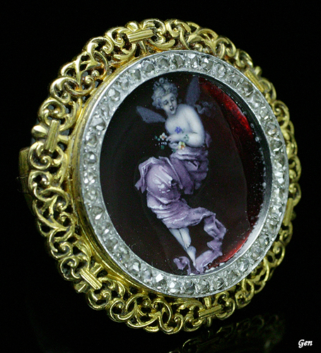 エナメル ミニアチュール 細密画 妖精 ブローチ アンティークジュエリー