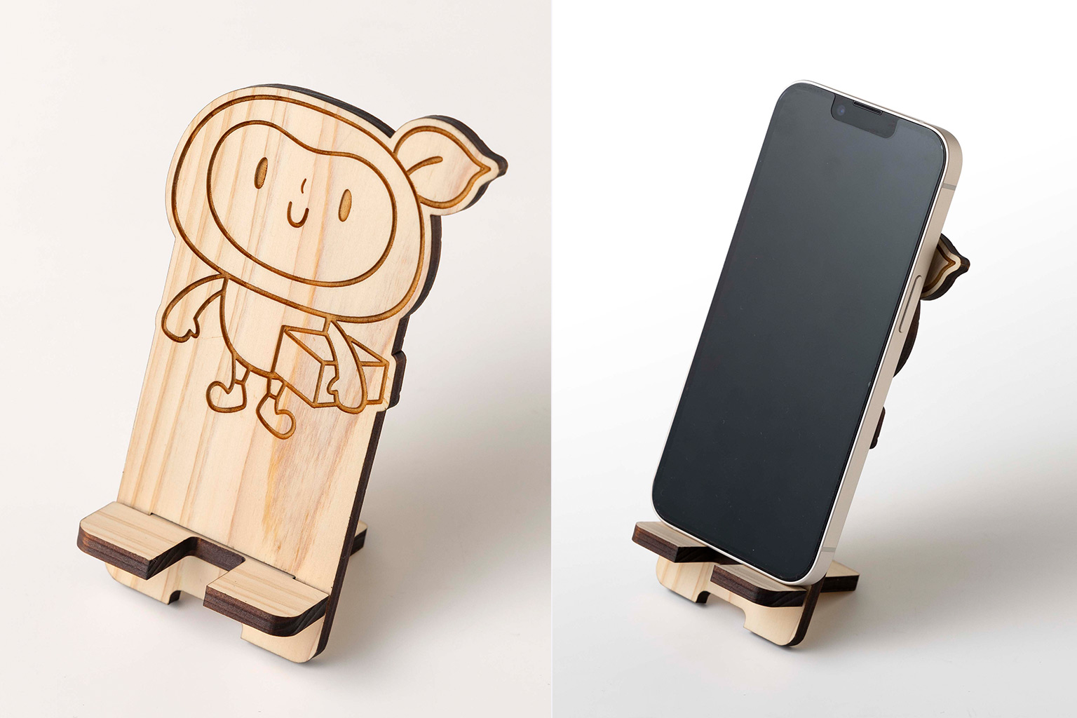 間伐材の木製スマホスタンド｜KAMIKEN