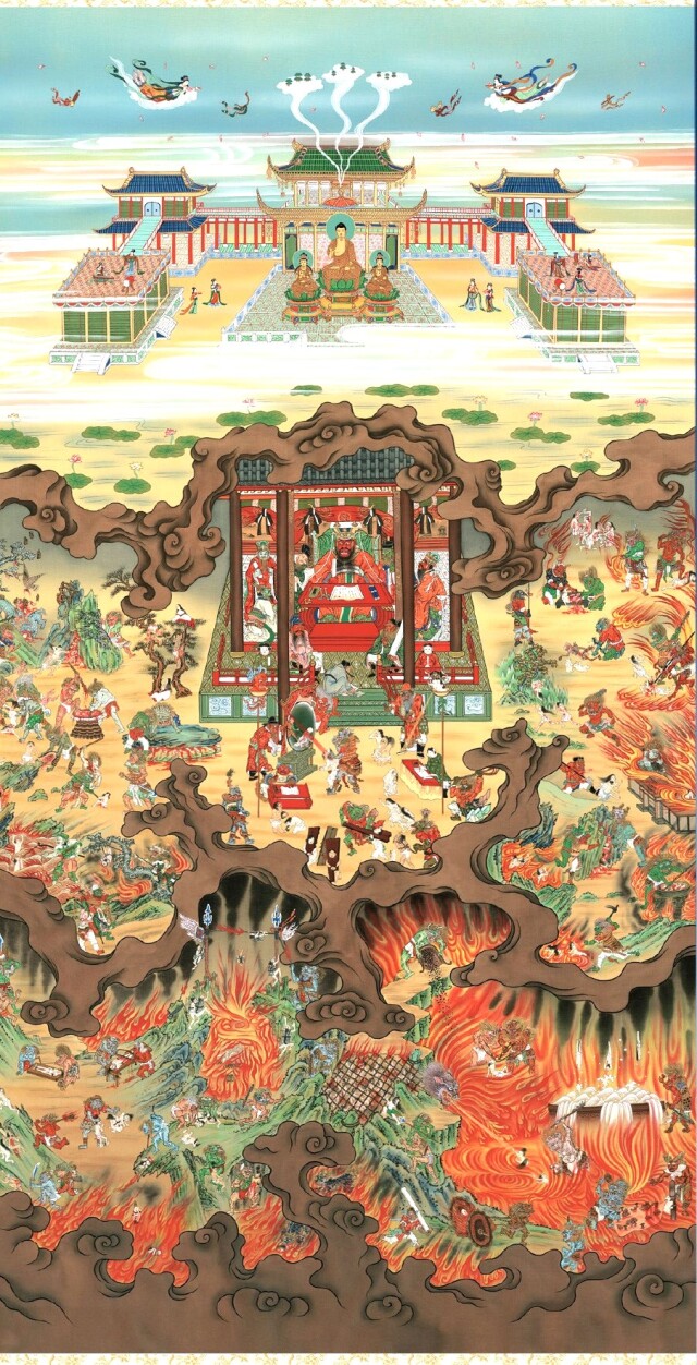 掛け軸 地獄極楽図 大幅仏画 (複製画・新品) 桐箱・タトウ箱入り