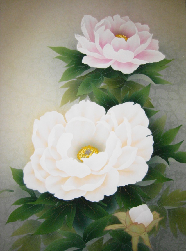 掛け軸 牡丹（ぼたん）◇鈴木優莉（真作・新品）太巻