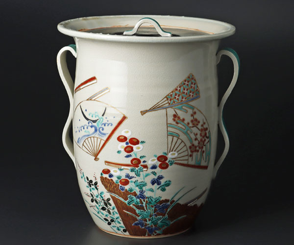 全ての商品 :: その他 :: 三代上出喜山造 色絵扇面文様皆具