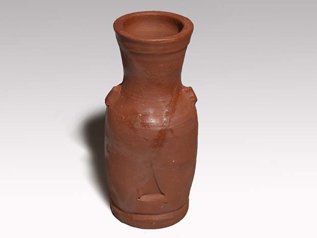 備前焼 各見信利 花入 鶴首花瓶 一輪挿し 共箱 共布 付き 備前焼 鶴首花