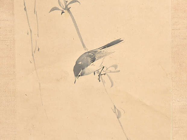 松村景文 軸装資本淡彩 「柳に鳥」 | 古美術ささき