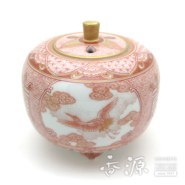 九谷焼 3.5号香炉 赤絵 雲鶴文 ［大酒清山］の通販 - お香専門店香源