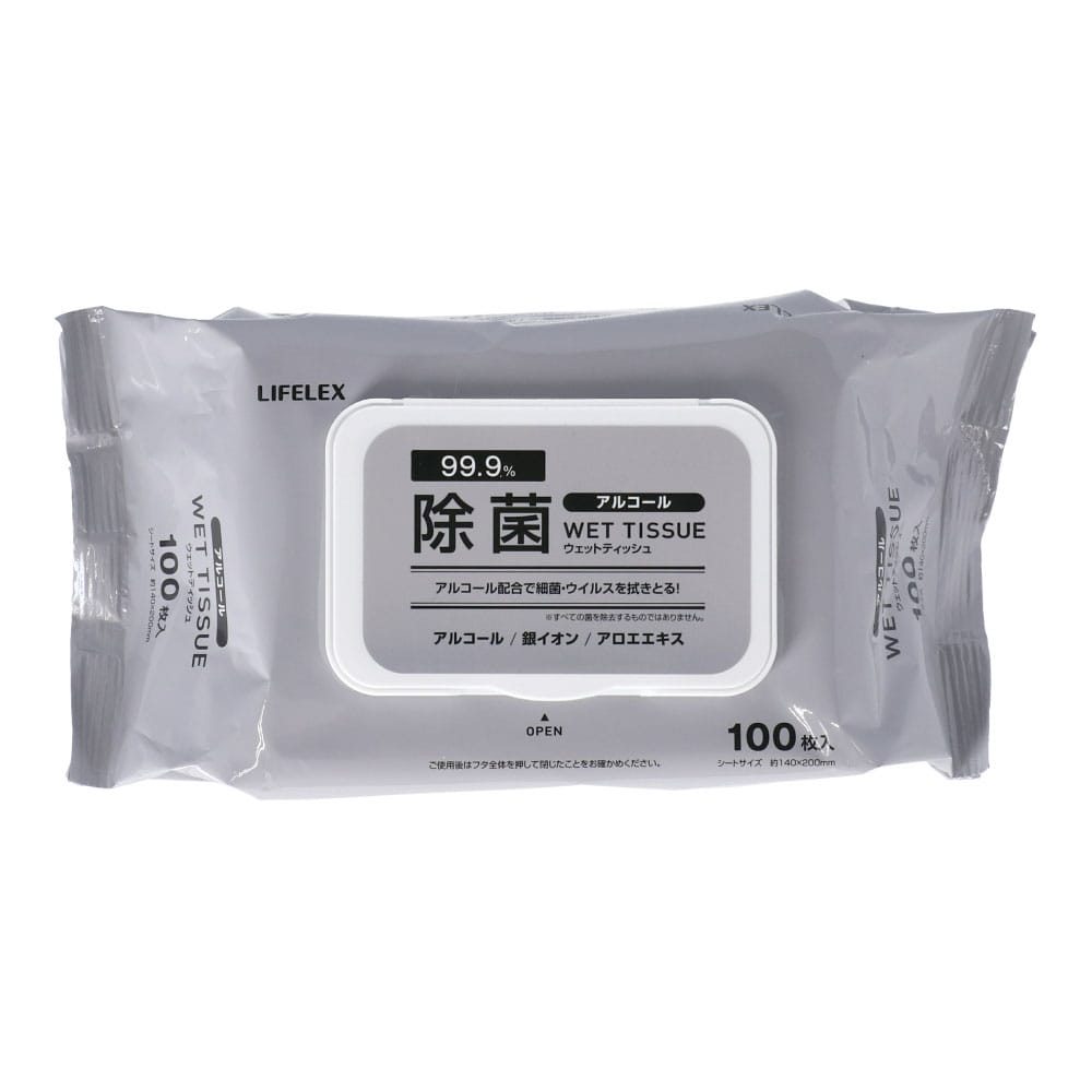 LIFELEX 除菌ウェットティッシュ アルコール 蓋付き 100枚入り(100枚