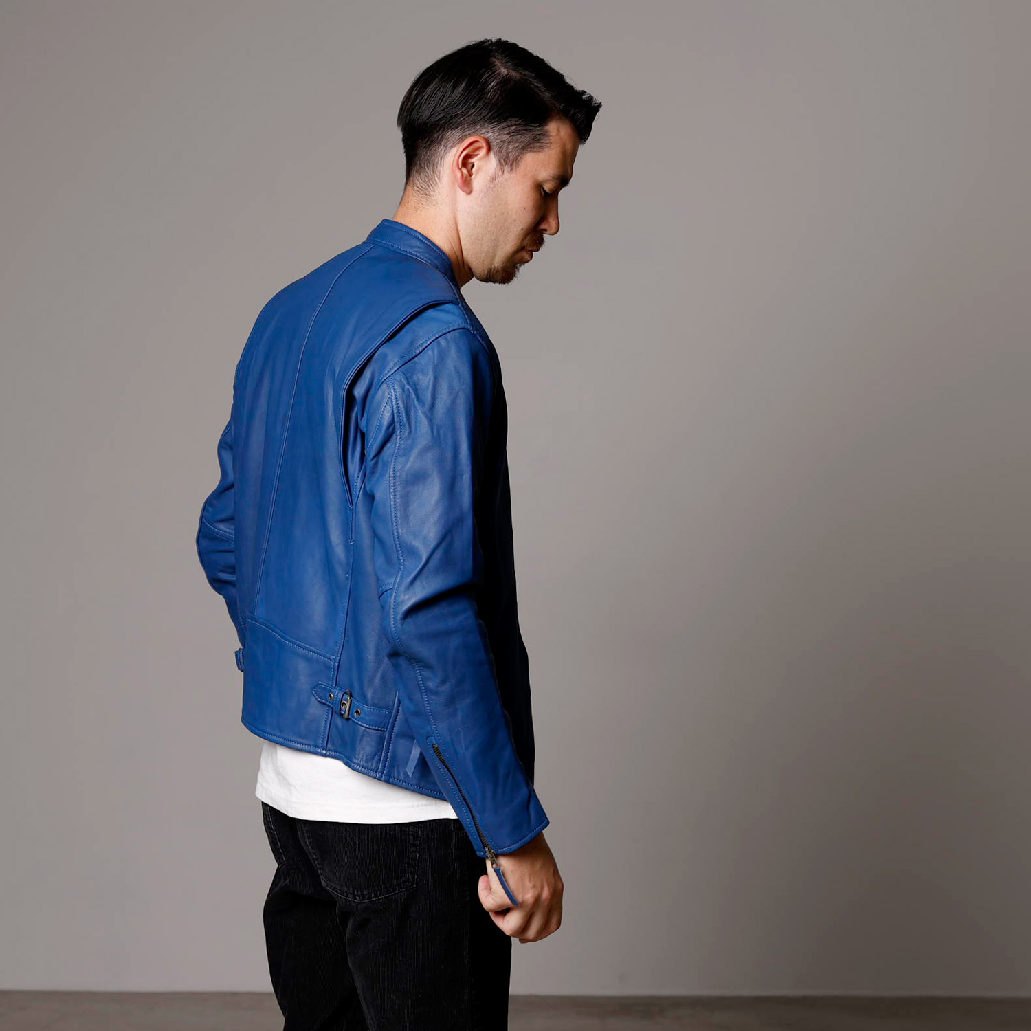 レザージャケット メンズ 本革 ブルー 青 シングルライダース
