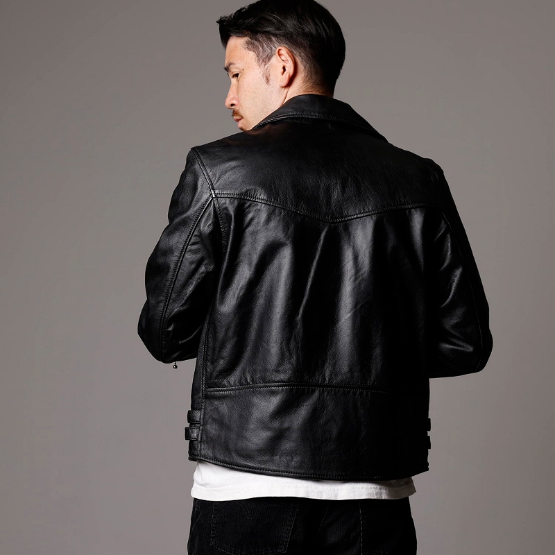 Mo-Laws ラム革 ダブルライダースジャケット UK メンズ ブラック