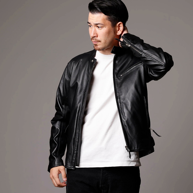 Mo-Laws ラム革 メンズ シングルライダースジャケット M/L/LL/3L/4L/5L