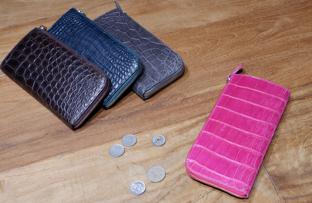 ナイルクロコダイル革 L字ファスナー 長財布 | 手染めクロコダイル革