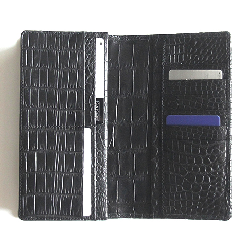 JRA認定・無双 ナイルクロコダイル、長財布、マット、ブラック