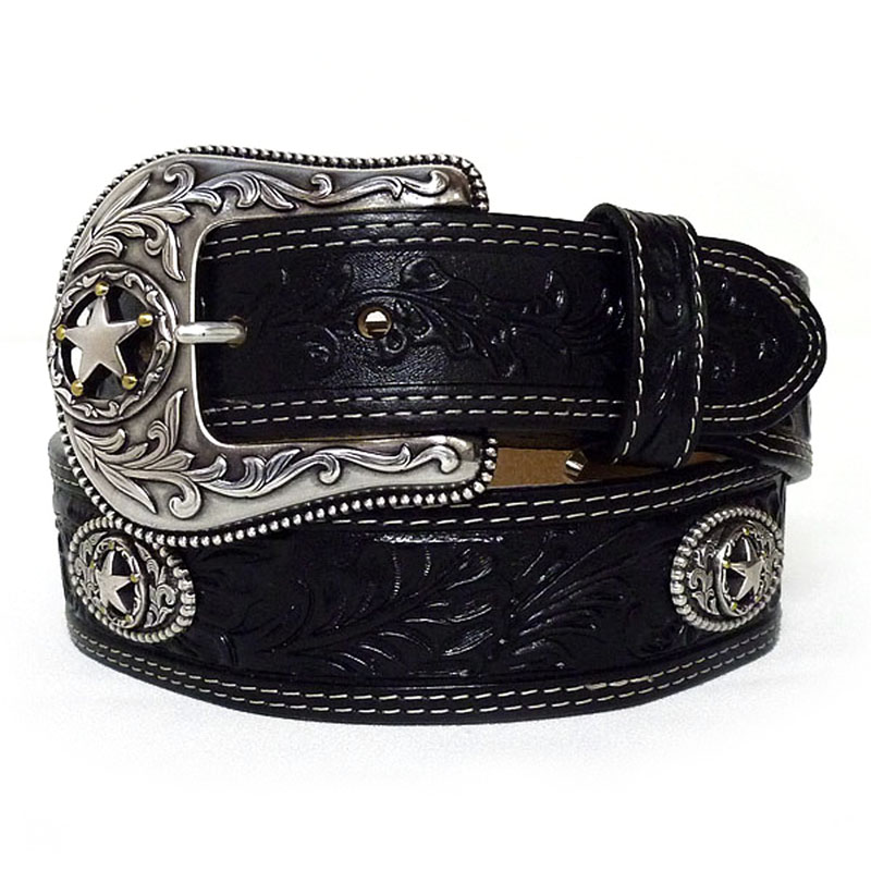 レザーベルト 革 ベルト コンチョ ウエスタンベルト 黒 ブラック