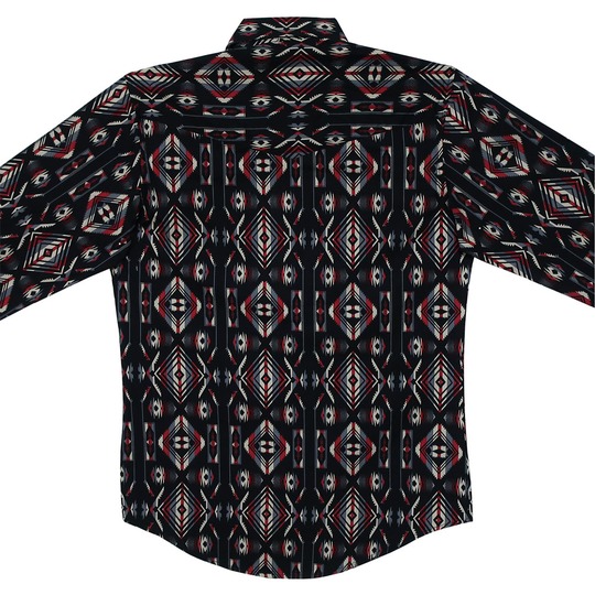 ウエスタンシャツ メンズ ネイティブ柄 幾何学模様 長袖 シャツ 黒