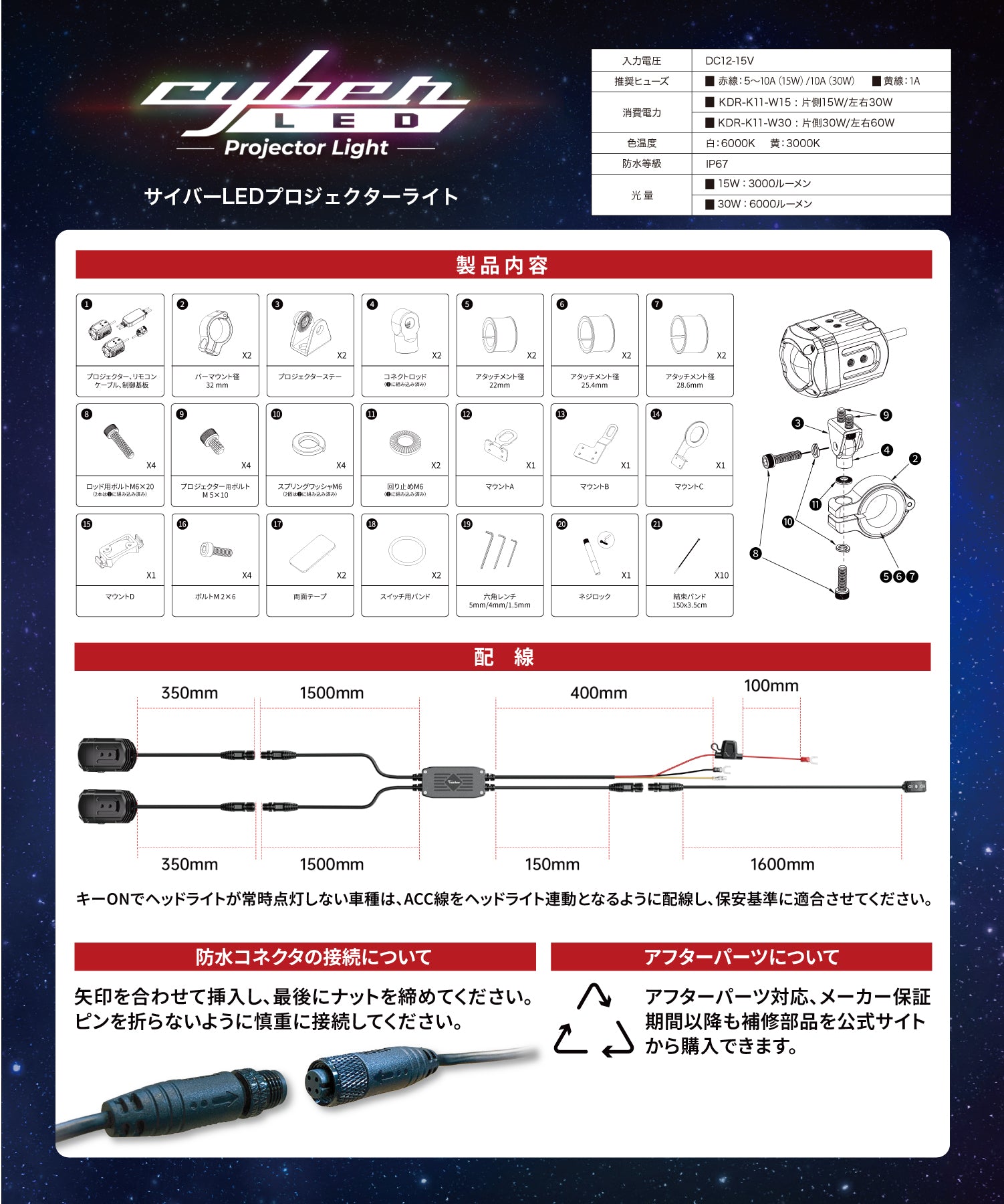 Kaedear(カエディア) Cyber LED プロジェクター ライト KDR-K11-W30