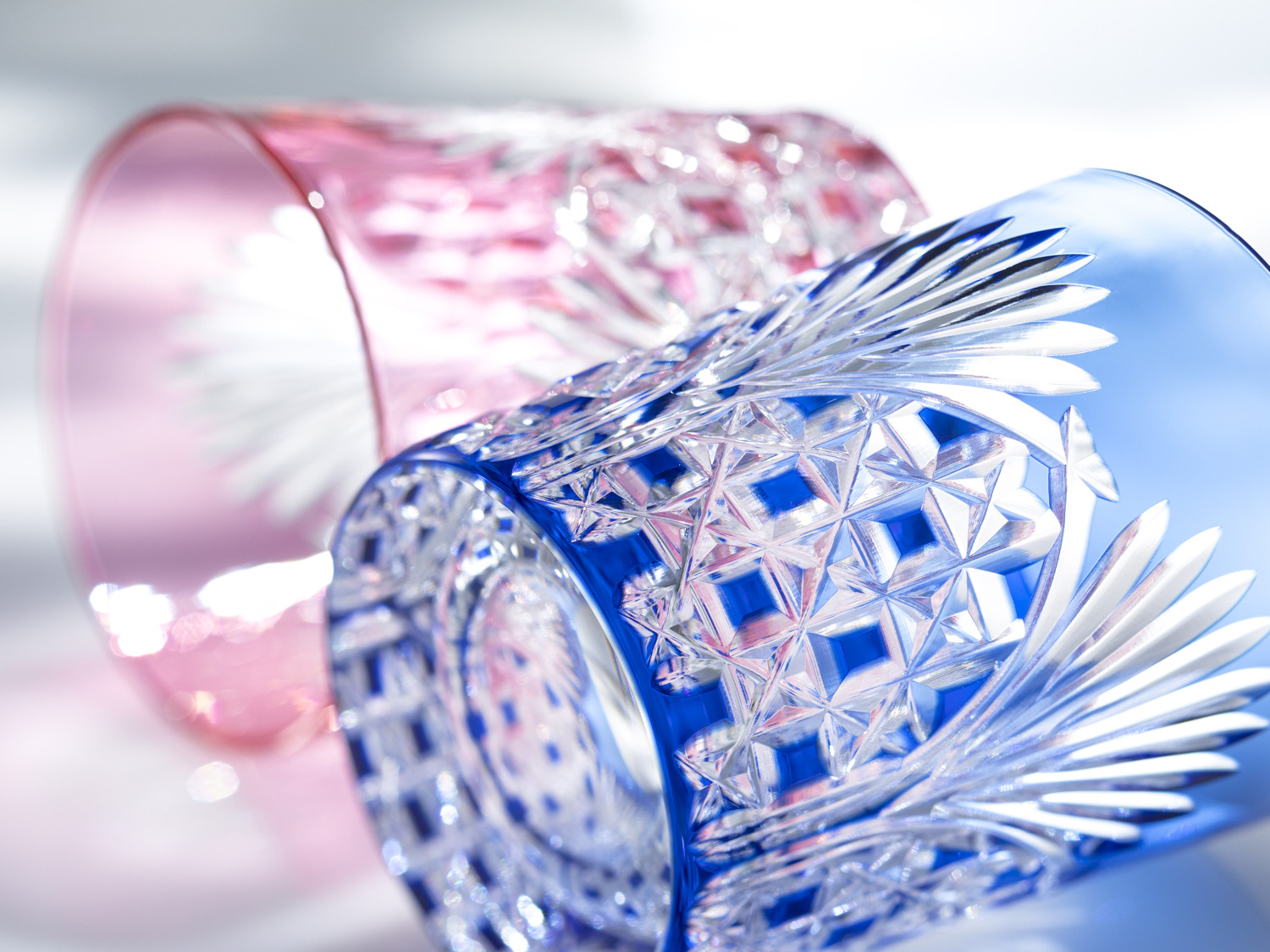 江戸切子 ペアロックグラス＜笹っ葉に四角籠目紋＞ | カガミクリスタル