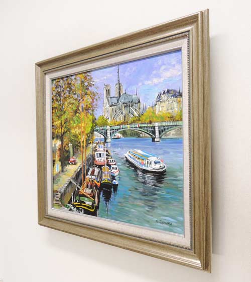 絵画 油絵 セーヌ河・ノートルダム寺院 フランス・パリ （藤原英信