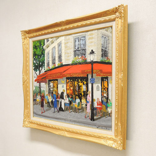 絵画 油絵 パリのカフェ （斉藤要） 送料無料 【肉筆】【油絵】【外国