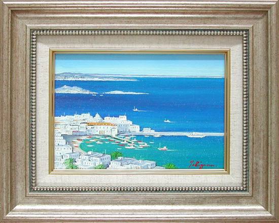 絵画 油絵 青い海のエーゲ海 ミコノス島 （滝川英彦） 送料無料 【海