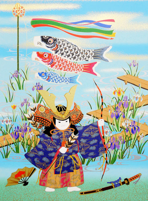 端午の節句掛け軸 武者とこいのぼり （掛軸小物なし） 送料無料 【掛軸