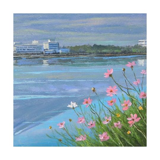 絵画 油絵 富士と河口湖 (関健造) 送料無料 【海・山】【肉筆】【油絵